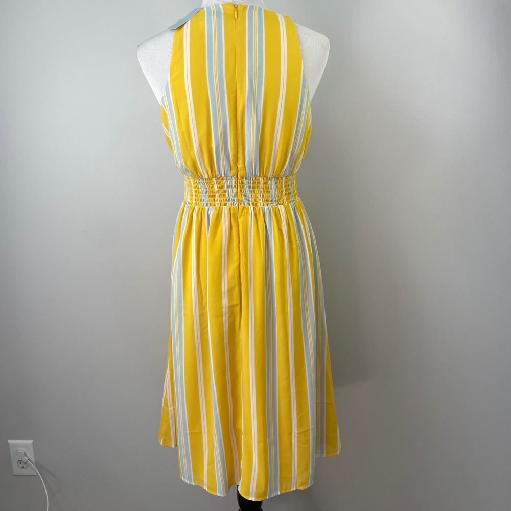 Ann Taylor Petite Yellow Striped Smocked Waist Maxi / Midi Dress SP 538367 NWT - Picture 4 of 11